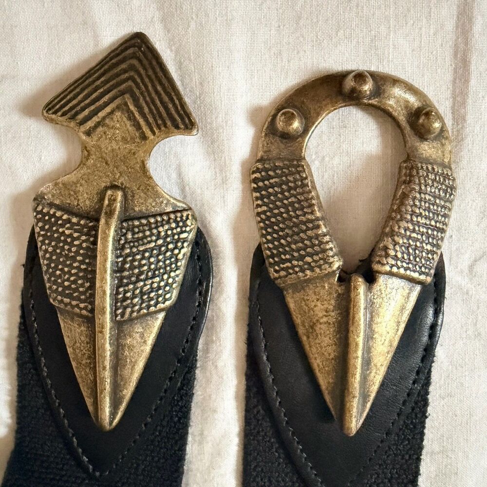 Vtg Omega & Day Lor Stretch Belt Bundle Black Elastic Gold Tone Statement Buckle - Picture 9 of 16